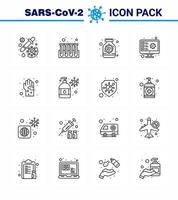 CORONAVIRUS 16 Line Icon set on the theme of Corona epidemic contains icons such as record scan tubes screening bottle viral coronavirus 2019nov disease Vector Design Elements