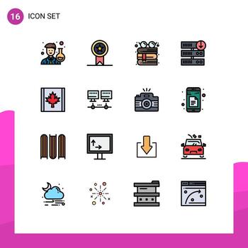 16 líneas rellenas de colores planos vectoriales temáticos y símbolos editables del servidor de banderas descargar servidor de libros degradar degradar elementos de diseño de vectores creativos editables
