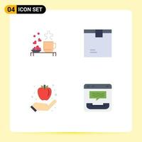 Pictogram Set of 4 Simple Flat Icons of tea product love box apple Editable Vector Design Elements
