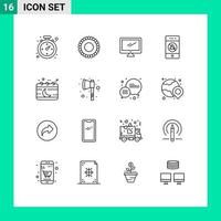 Modern Set of 16 Outlines and symbols such as event calendar device technology mute Editable Vector Design Elements