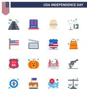 16 signos planos de estados unidos celebración del día de la independencia símbolos de botella de bandera hamburguesa bebida americana elementos de diseño vectorial editables del día de estados unidos vector