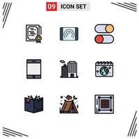 9 Universal Filledline Flat Color Signs Symbols of building ipad interface device radio Editable Vector Design Elements