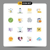 Group of 16 Flat Colors Signs and Symbols for shield personal files person employee Editable Pack of Creative Vector Design Elements