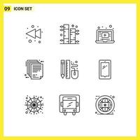 9 Creative Icons Modern Signs and Symbols of mouse paper video file document Editable Vector Design Elements