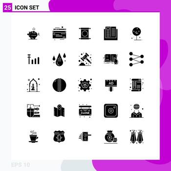 Pack of 25 Modern Solid Glyphs Signs and Symbols for Web Print Media such as blooming learning scroll knowledge e Editable Vector Design Elements