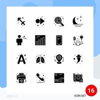 Pictogram Set of 16 Simple Solid Glyphs of hills avatar molecule night forecast Editable Vector Design Elements