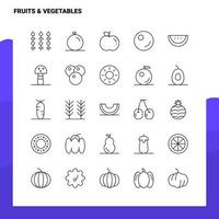 conjunto de iconos de línea de frutas y verduras conjunto 25 iconos diseño de estilo minimalista vectorial conjunto de iconos negros paquete de pictogramas lineales vector