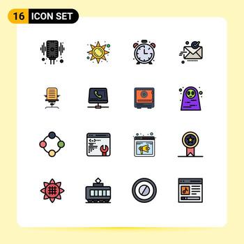 16 User Interface Flat Color Filled Line Pack of modern Signs and Symbols of good sent sun light send timer Editable Creative Vector Design Elements