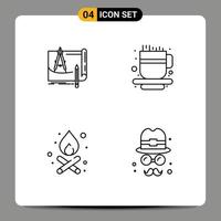 Stock Vector Icon Pack of 4 Line Signs and Symbols for blueprint bonfire construction coffee cup fire Editable Vector Design Elements