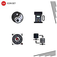 Modern Set of 4 Filledline Flat Colors and symbols such as polarity dinner yang gas station plate Editable Vector Design Elements