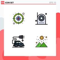 Pictogram Set of 4 Simple Filledline Flat Colors of crime automotive technology target electric electric vehicle Editable Vector Design Elements