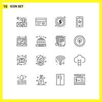 Pack of 16 creative Outlines of programming coding coin ireland phone Editable Vector Design Elements