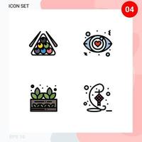 Modern Set of 4 Filledline Flat Colors and symbols such as ball grower pool eye plant Editable Vector Design Elements