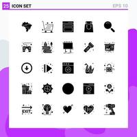 Set of 25 Commercial Solid Glyphs pack for magnify general communication shopping bag Editable Vector Design Elements