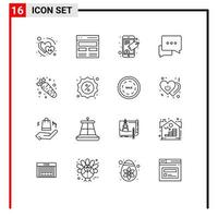 Set of 16 Modern UI Icons Symbols Signs for diet bubble user messages chat Editable Vector Design Elements