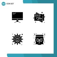 Pack of 4 creative Solid Glyphs of computer gear imac greeting card bag Editable Vector Design Elements