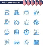 16 iconos creativos de estados unidos, signos de independencia modernos y símbolos del 4 de julio de teléfonos inteligentes, cerveza celular, plumas americanas, elementos de diseño de vectores editables del día de estados unidos