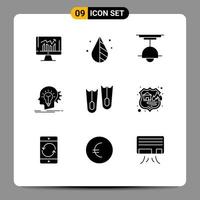 Set of 9 Modern UI Icons Symbols Signs for idea creativity tool creative lamp Editable Vector Design Elements