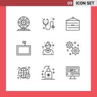 Modern Set of 9 Outlines Pictograph of catering tv stethoscope mount restaurant Editable Vector Design Elements