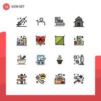 16 User Interface Flat Color Filled Line Pack of modern Signs and Symbols of bag municipal line house building Editable Creative Vector Design Elements