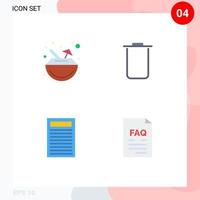 Pictogram Set of 4 Simple Flat Icons of drink red coconut trash document Editable Vector Design Elements