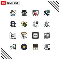 Mobile Interface Flat Color Filled Line Set of 16 Pictograms of health care summary protection phone call Editable Creative Vector Design Elements