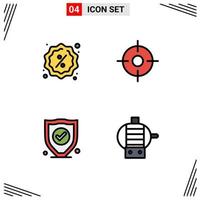 4 Thematic Vector Filledline Flat Colors and Editable Symbols of badge security shopping maps engine Editable Vector Design Elements