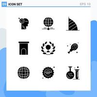 Group of 9 Solid Glyphs Signs and Symbols for property estate network architecture uae monument Editable Vector Design Elements