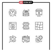 Set of 9 Modern UI Icons Symbols Signs for ground football online lock web Editable Vector Design Elements