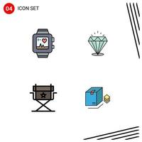 Universal Icon Symbols Group of 4 Modern Filledline Flat Colors of handwatch cinema heart expensive box Editable Vector Design Elements