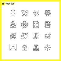 Modern Set of 16 Outlines Pictograph of lab pills right location quran Editable Vector Design Elements