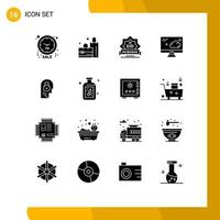 Pack of 16 Modern Solid Glyphs Signs and Symbols for Web Print Media such as message lock mubarak technology cloud Editable Vector Design Elements