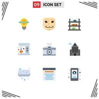 User Interface Pack of 9 Basic Flat Colors of photography maker buy machine sell Editable Vector Design Elements