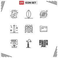 9 User Interface Outline Pack of modern Signs and Symbols of computer magic eye development coding Editable Vector Design Elements