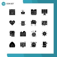 User Interface Pack of 16 Basic Solid Glyphs of like love book apple heart new Editable Vector Design Elements