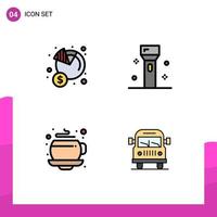 Pack of 4 creative Filledline Flat Colors of economy technology income electronics cup Editable Vector Design Elements