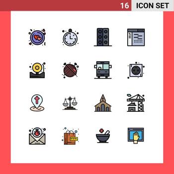 Modern Set of 16 Flat Color Filled Lines Pictograph of alert source lab page design Editable Creative Vector Design Elements