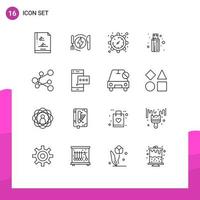 Mobile Interface Outline Set of 16 Pictograms of contact link setting export connector Editable Vector Design Elements