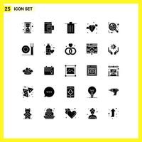 25 Universal Solid Glyphs Set for Web and Mobile Applications blood heart basket broken trash Editable Vector Design Elements