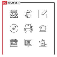 Pack of 9 creative Outlines of vehicles important compose car map Editable Vector Design Elements