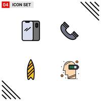 4 Creative Icons Modern Signs and Symbols of phone recreation android interface surfboard Editable Vector Design Elements