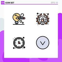 Set of 4 Modern UI Icons Symbols Signs for bulb time keeper barista sign wall clock Editable Vector Design Elements