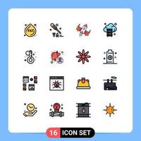 16 Universal Flat Color Filled Line Signs Symbols of temperature technology spaceship storage cloud Editable Creative Vector Design Elements