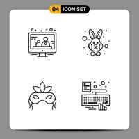 Group of 4 Modern Filledline Flat Colors Set for communication venetian animal face hands Editable Vector Design Elements