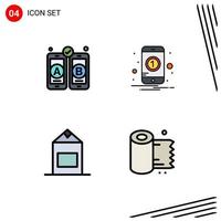 Set of 4 Modern UI Icons Symbols Signs for development yogurt notification mobile paper Editable Vector Design Elements