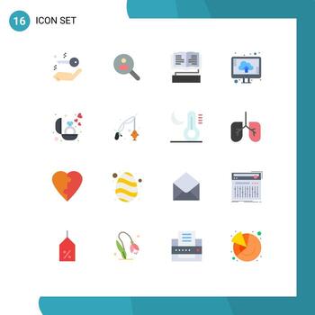 Modern Set of 16 Flat Colors and symbols such as ring upload book storage cloud Editable Pack of Creative Vector Design Elements