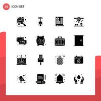 Pack of 16 Modern Solid Glyphs Signs and Symbols for Web Print Media such as support help document faq direct Editable Vector Design Elements