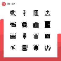 paquete de 16 signos y símbolos de glifos sólidos modernos para medios de impresión web, como documentos de ayuda de soporte, preguntas frecuentes, elementos de diseño de vectores editables directos