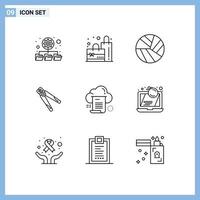 Universal Icon Symbols Group of 9 Modern Outlines of document file volley work crimping Editable Vector Design Elements