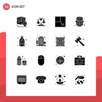 16 Thematic Vector Solid Glyphs and Editable Symbols of diet world finance learning education Editable Vector Design Elements